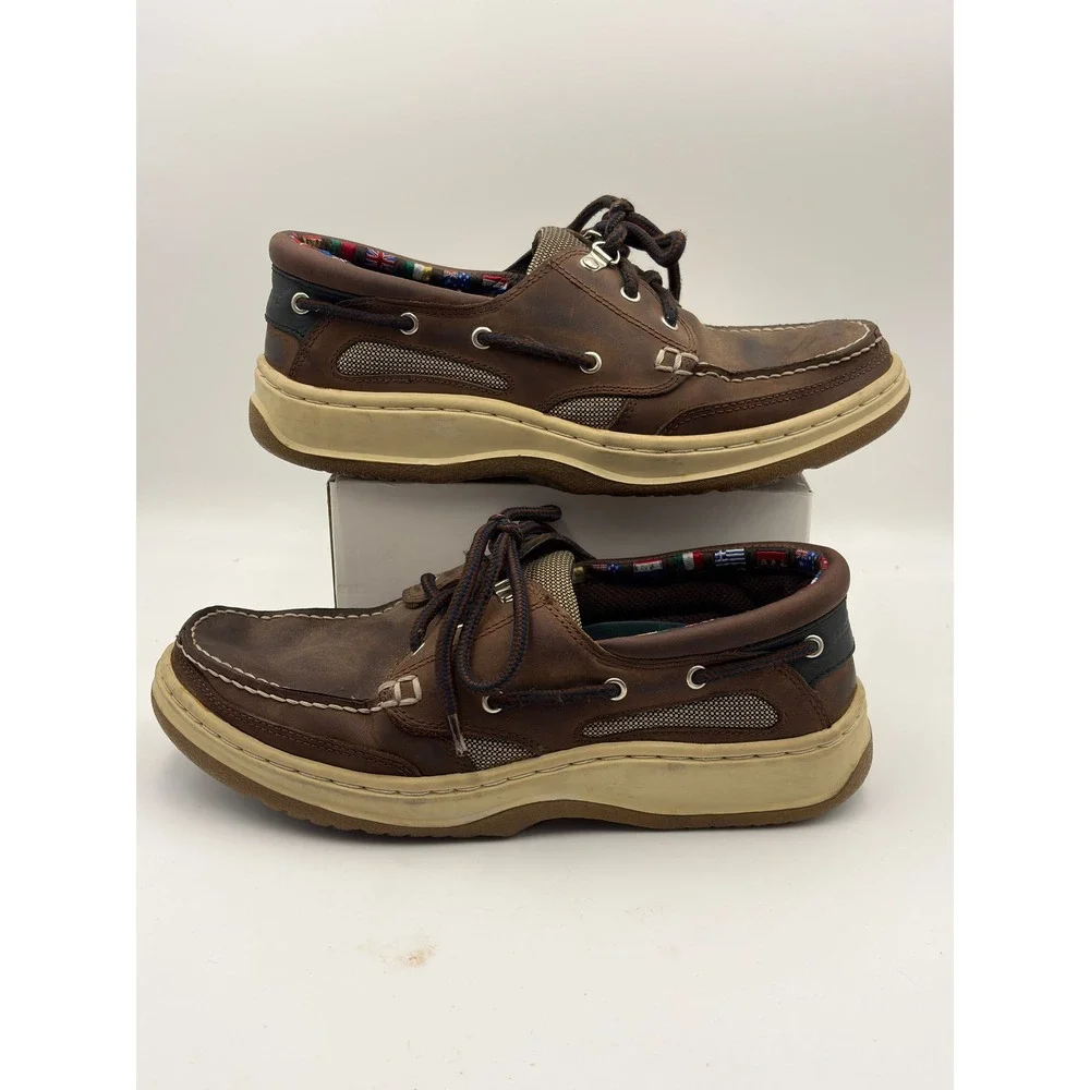 Earth Shoe Kalso Negative Heel Brown Leather Boat Shoes Loafers 511090 Mens 9.5